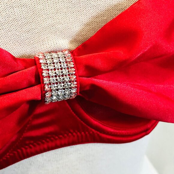 Victoria's Secret Red Satin Bra with Big Bow and Rhinestones Size 32DDD - Picture 6 of 10